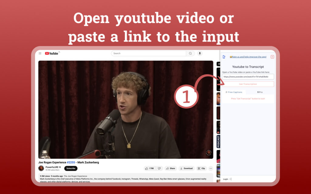 Open youtube video or paste a link to the input