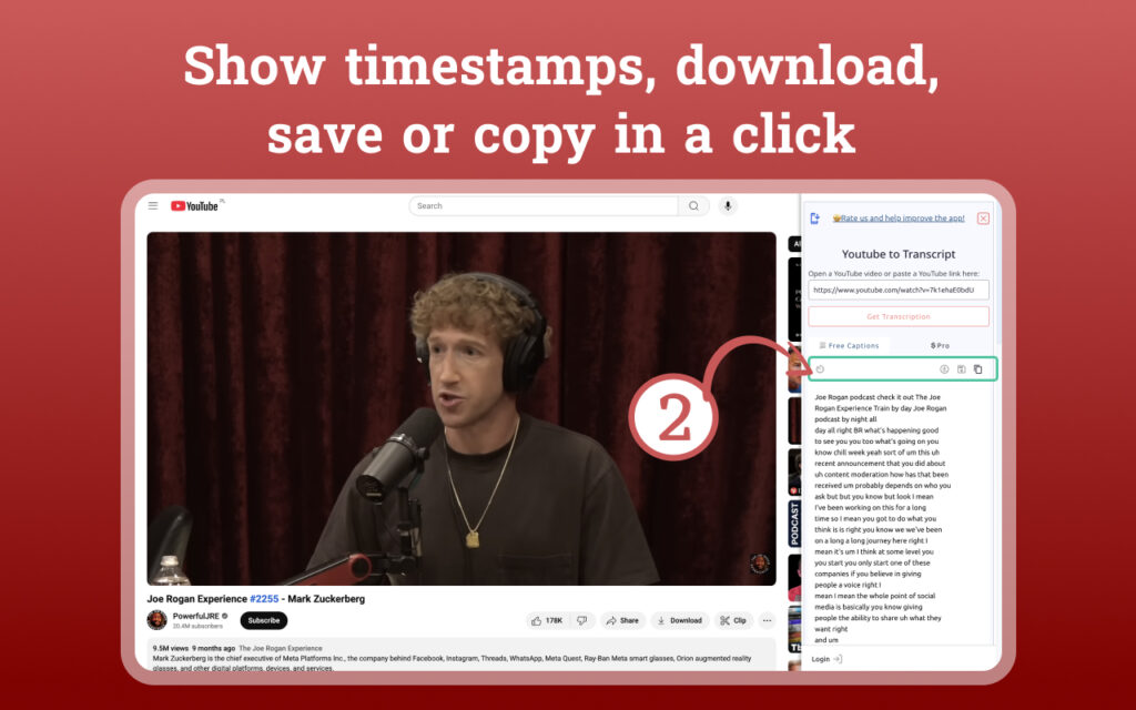 Show timestamps, download, save or copy in a click