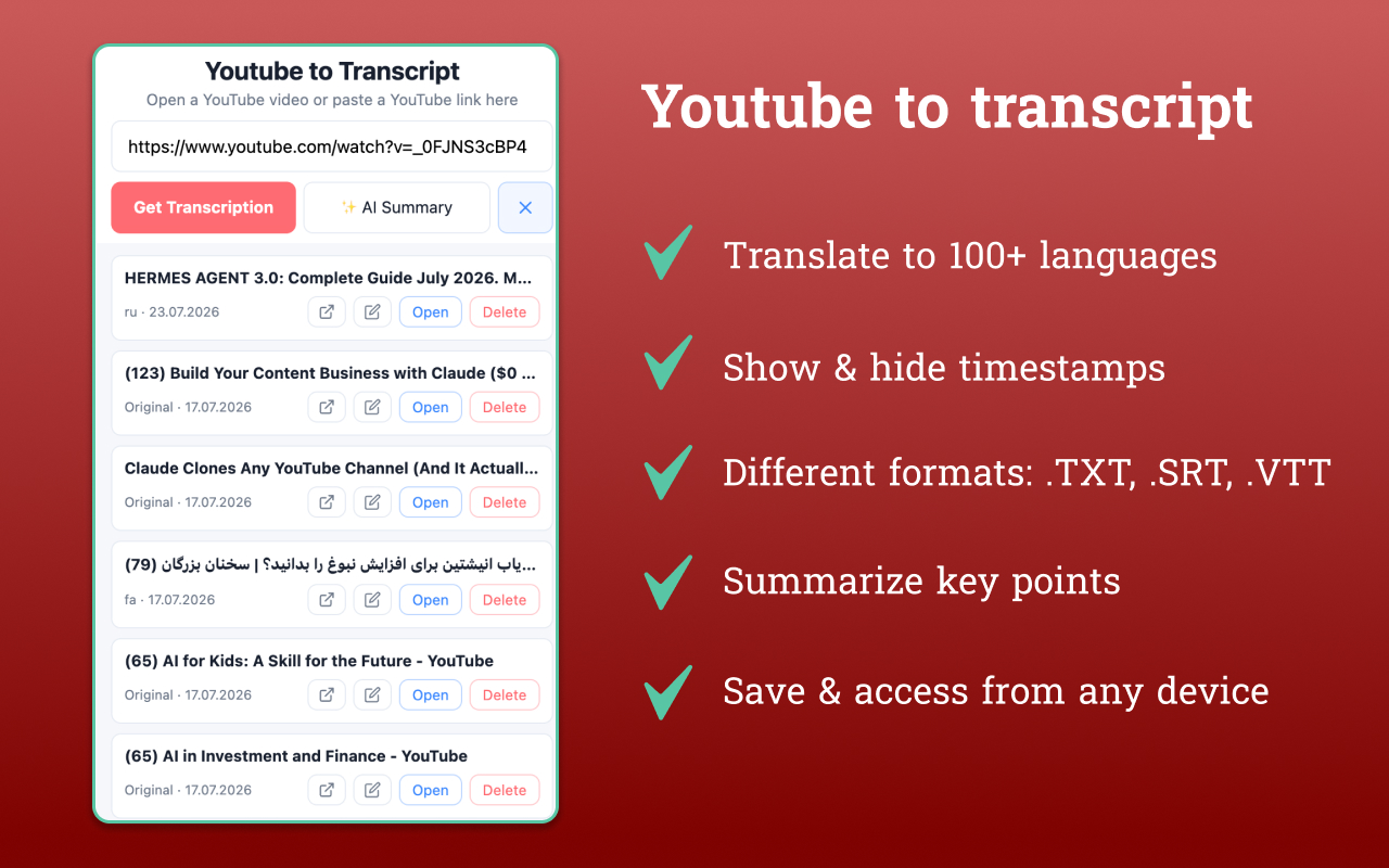 Youtube to Transcript features