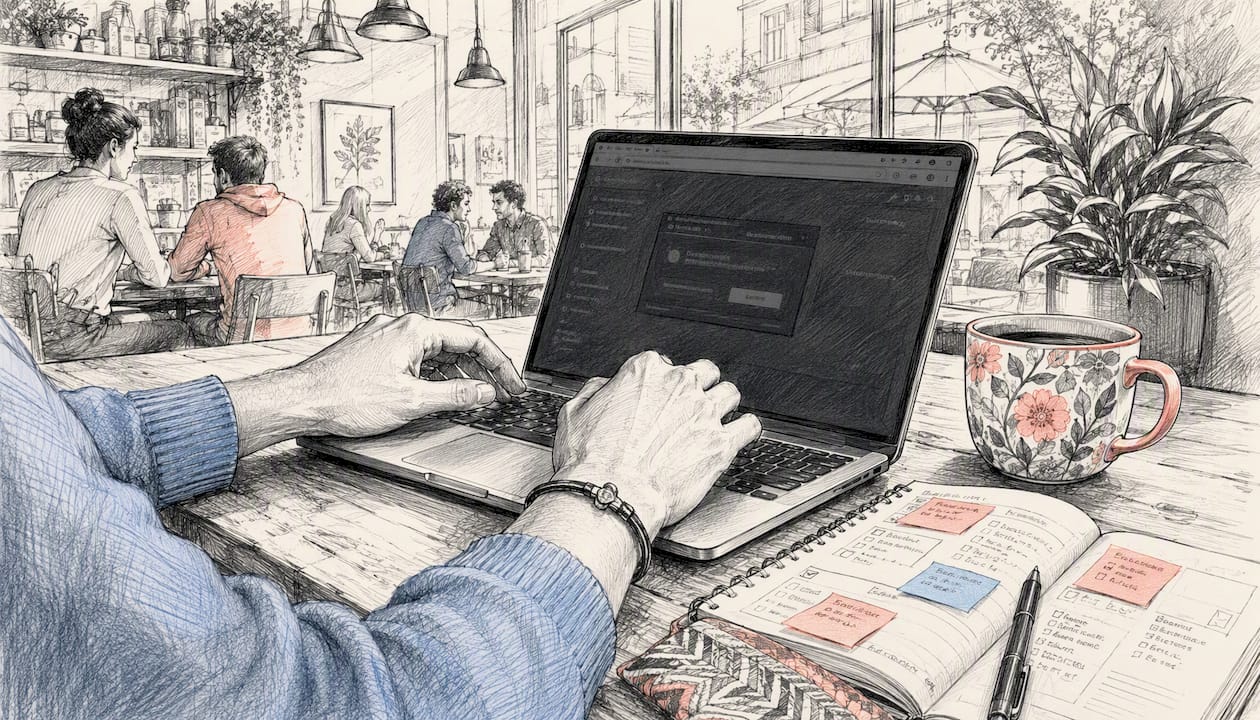 Hands installing Chrome extension on laptop