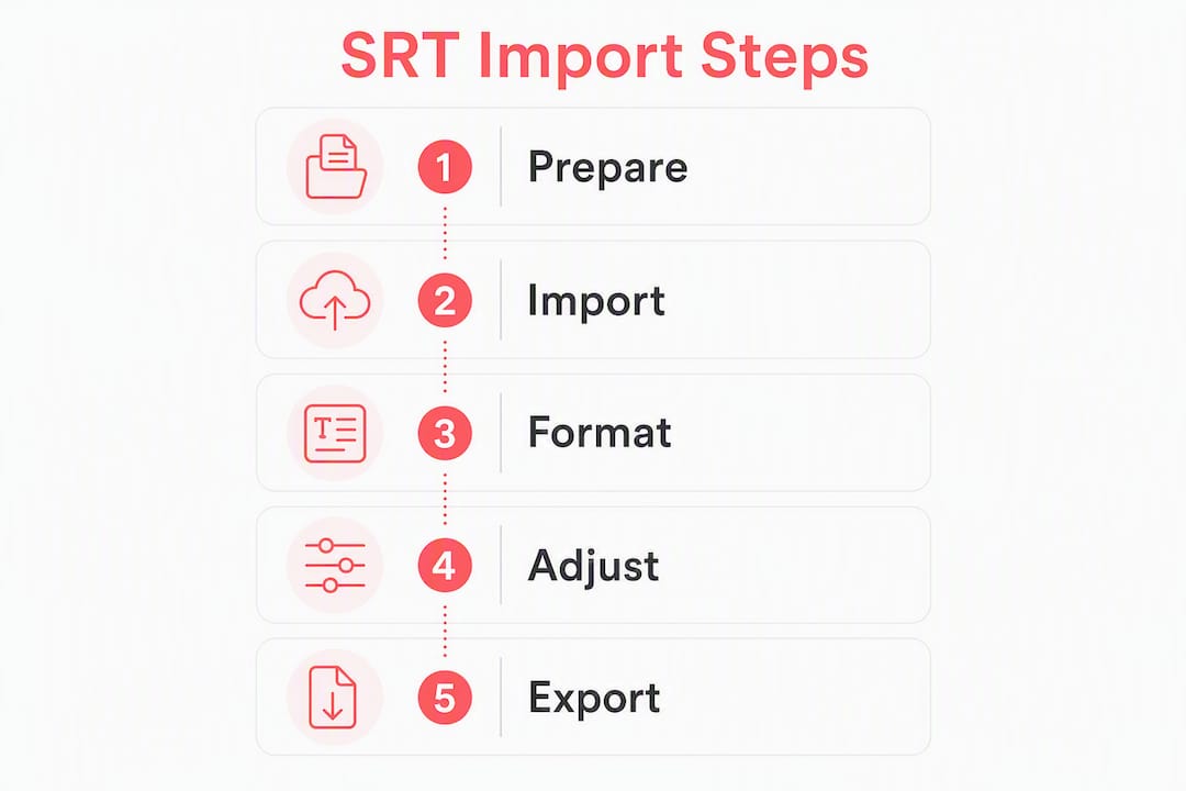 Infographic showing step-by-step SRT import process