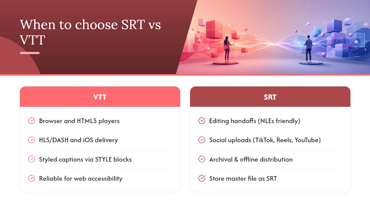 When should you choose SRT or VTT for your project? — overview diagram